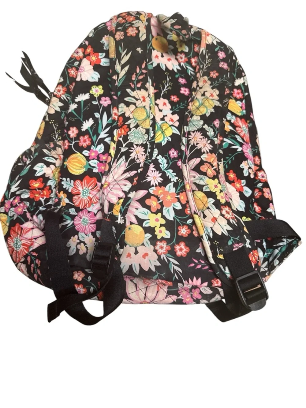 Vera Bradley Black Floral Quilted Backpack - Multi-Color Flower Print